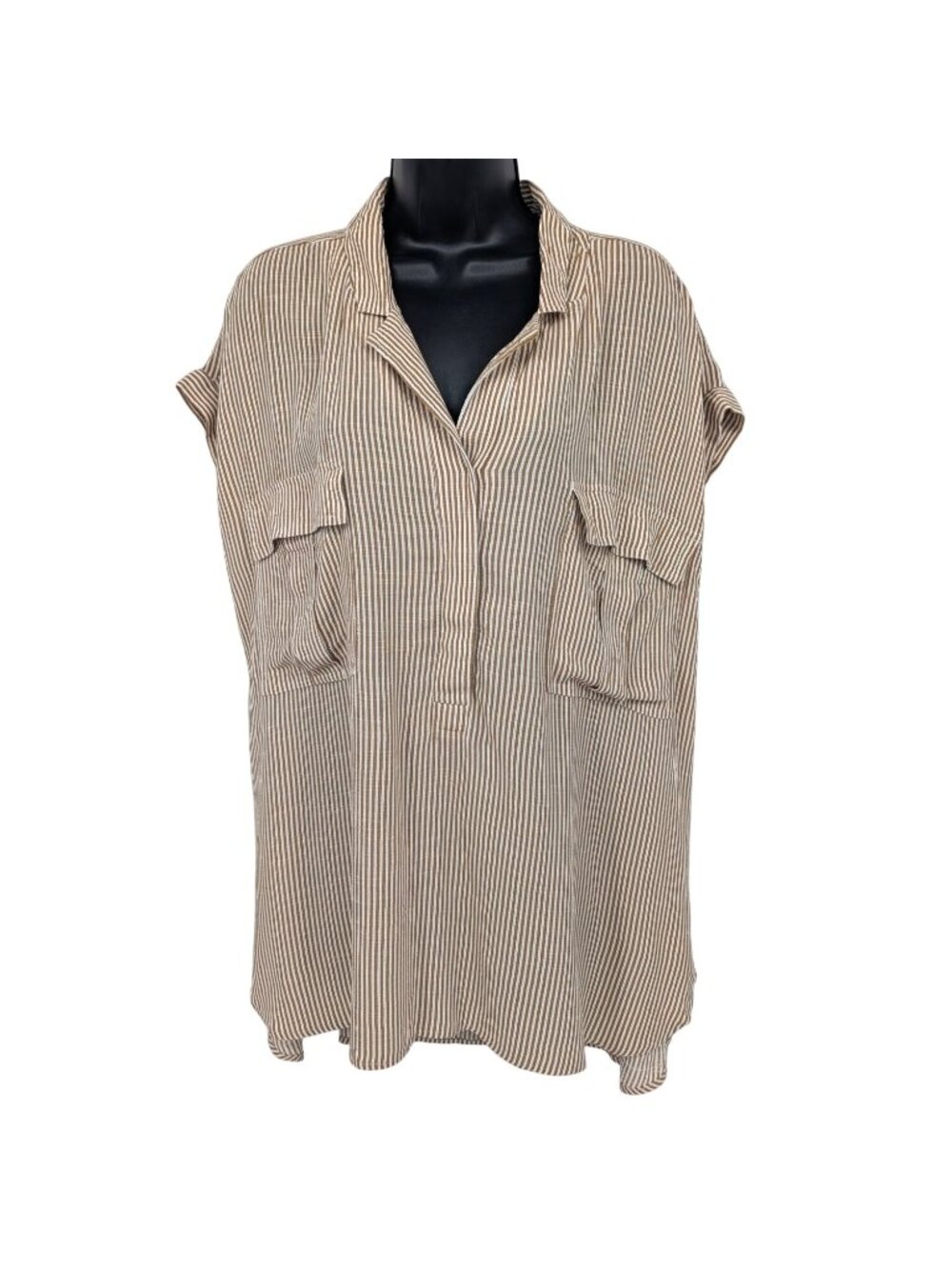 LOFT Striped Top Relaxed Fit Utility Pocket Minimalist Coastal Resort X Large